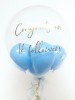 Personalised balloon in a box, pale blue with metallic gold text