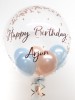 Personalised confetti balloon in a box, rose gold and blue glitz