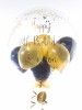 Personalised balloon in a box, black and gold with confetti
