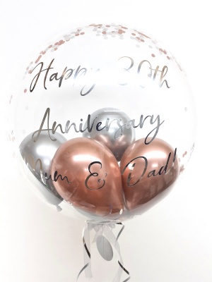 Personalised confetti balloon in a box, rose gold and chrome silver glitz