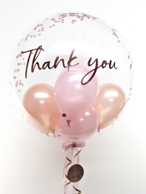 Personalised confetti balloon in a box, pink and rose gold glitz