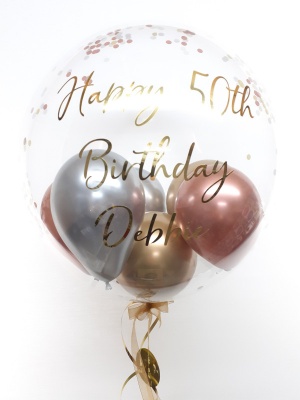 Personalised confetti balloon in a box, rose gold, silver, gold glitz