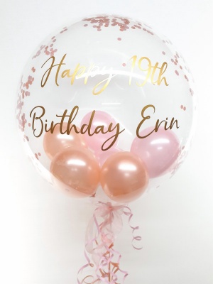 Personalised confetti balloon in a box, rose gold and pink
