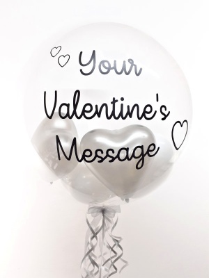 Personalised Valentines balloon, white and silver