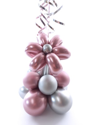 Balloon flower gift in a box, pink and silver