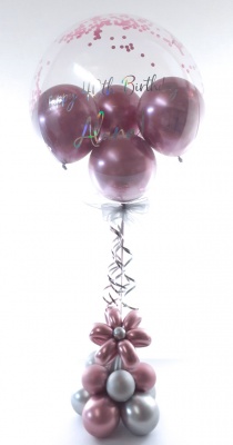 Balloon flower gift in a box, pink and silver