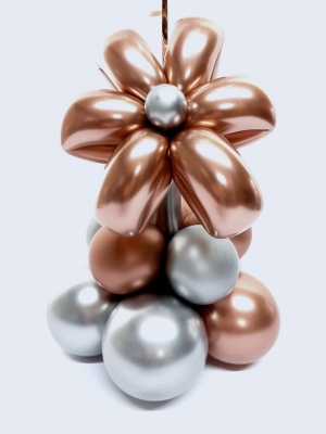 Balloon flower gift in a box, rose gold and silver
