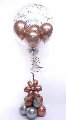 Balloon flower gift in a box, rose gold and silver