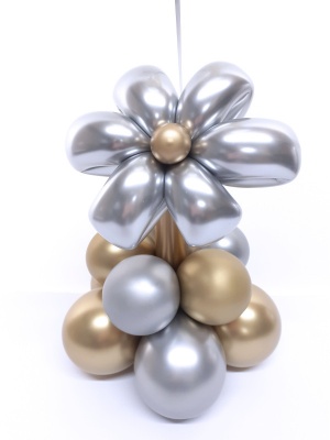Balloon flower gift in a box, silver and gold