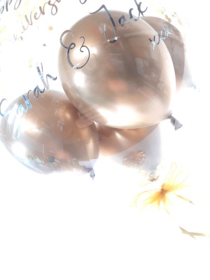 Balloon flower gift in a box, gold and silver