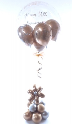 Balloon flower gift in a box, gold and silver