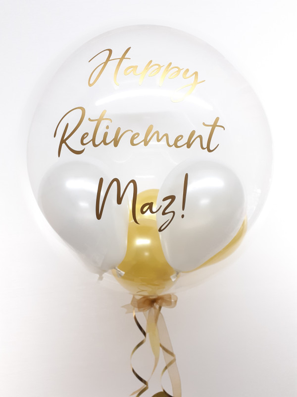 Personalised balloon in a box, gold and white