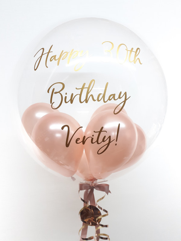 Personalised balloon in a box, rose gold with tail