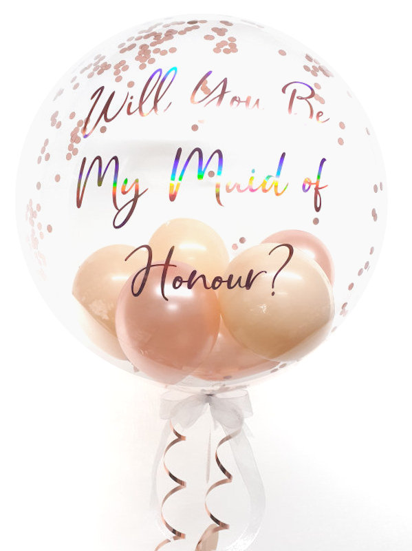 Personalised balloon in a box, rose gold and blush