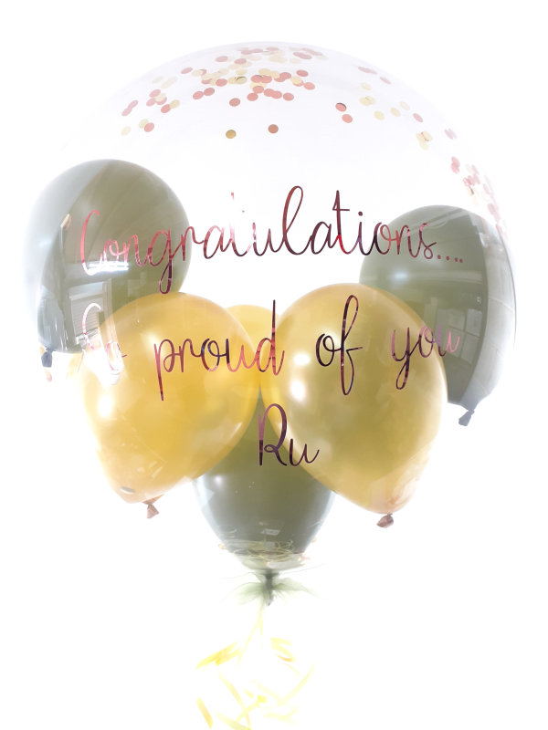 Personalised Congratulations balloon in gold and eucalyptus