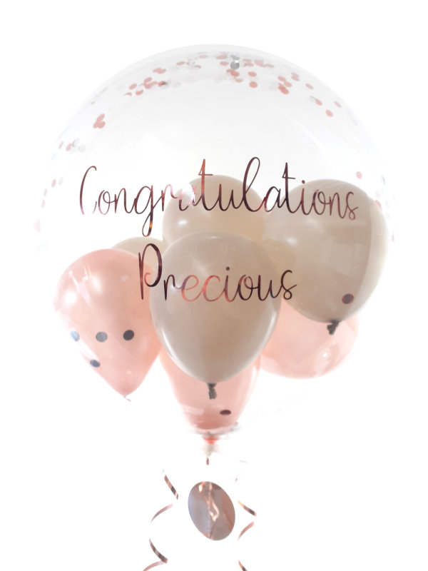 Personalised Congratulations balloon in rose gold and white sand