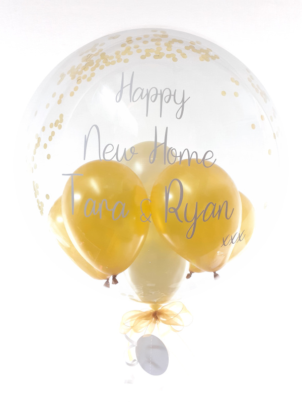 Personalised New Home balloon in gold and ivory