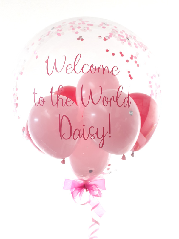 Personalised new baby balloon in shades of pink