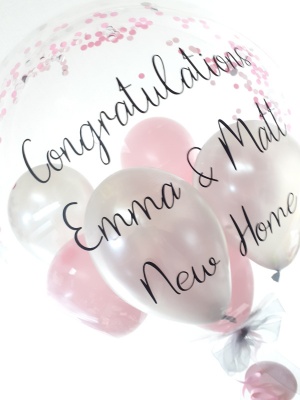 Personalised New Home balloon in pink and silver