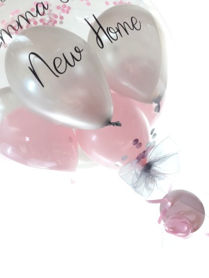 Personalised New Home balloon in pink and silver