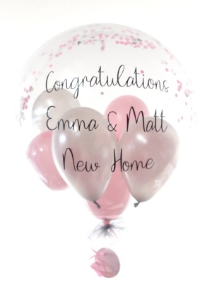 Personalised New Home balloon in pink and silver