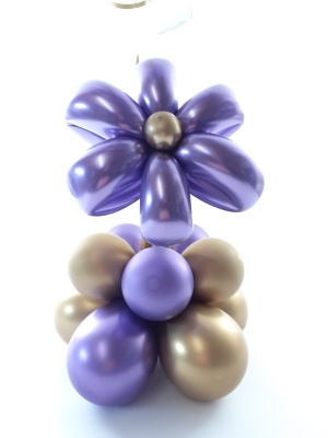 Balloon flower gift in a box, purple and gold