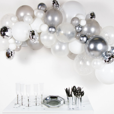 Confetti balloon garland kit - silver and white