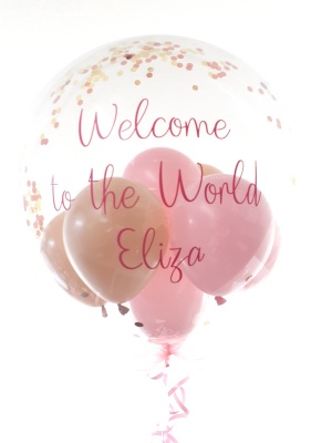 Personalised new baby balloon in pink and blush