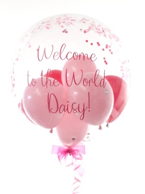 Personalised new baby balloon in shades of pink