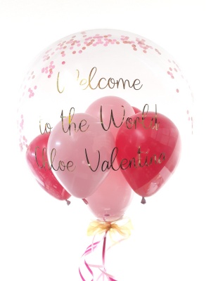 Personalised new baby balloon in shades of pink with gold